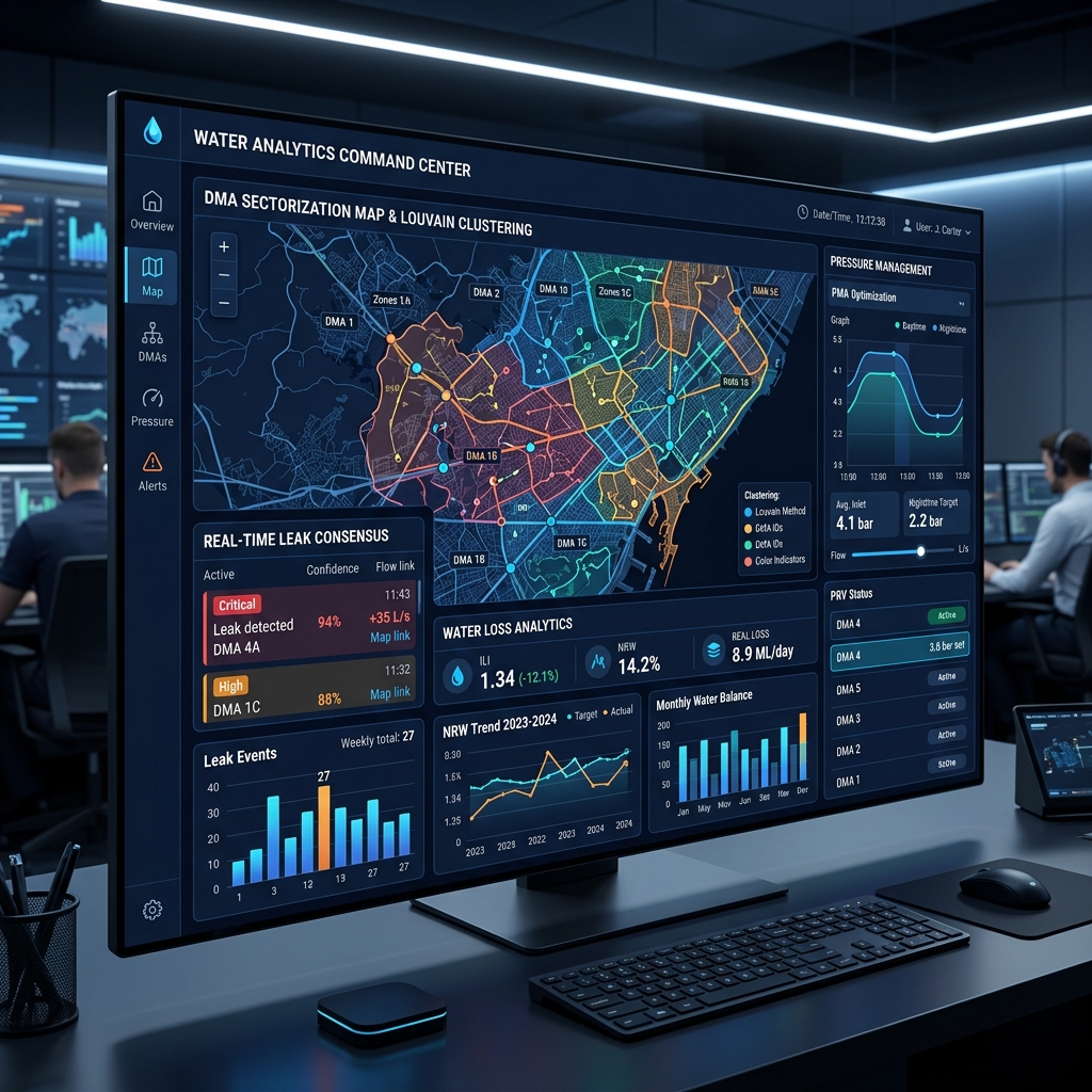 DMA Sectorization Map and Real-Time Water Loss Command Center